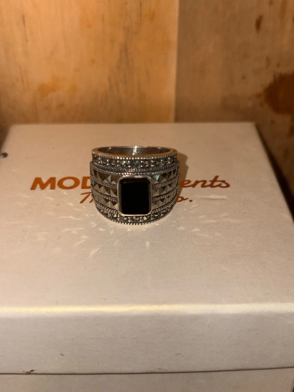 Marcasite Onyx Statement Ring - Black and Silver